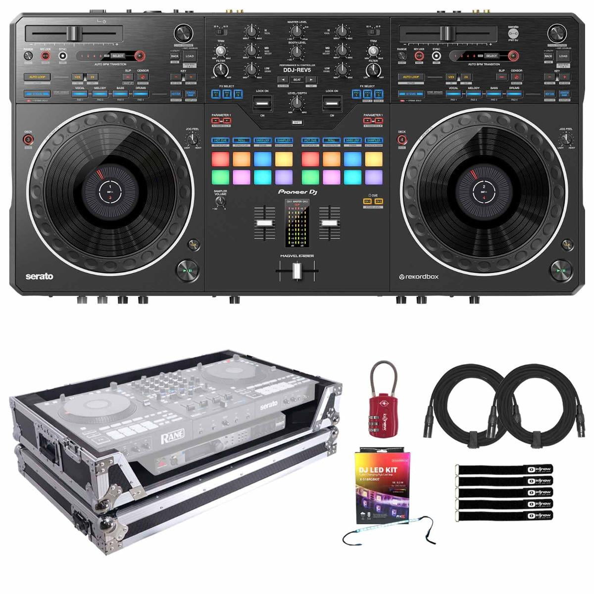 Pioneer DJ DDJ-REV5 DJ Controller with Flight Style Road Case & RGB LED ...