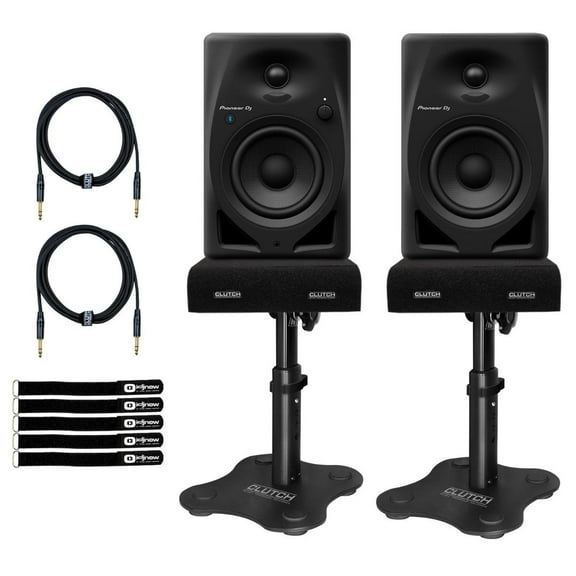 Pioneer DJ DM-40D-BT 4" Bluetooth Desktop Monitor System with Desktop Monitor Stands Package