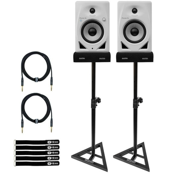 Pioneer DJ DM-50D-BT-W 5" White Bluetooth Desktop Monitor System with Monitor Stands Package
