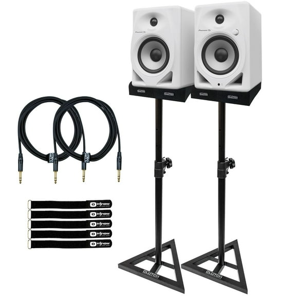 Pioneer DJ DM-50D-W/CMXEG Active Monitor Speakers in White with Reliable Performance Monitor Stands Package