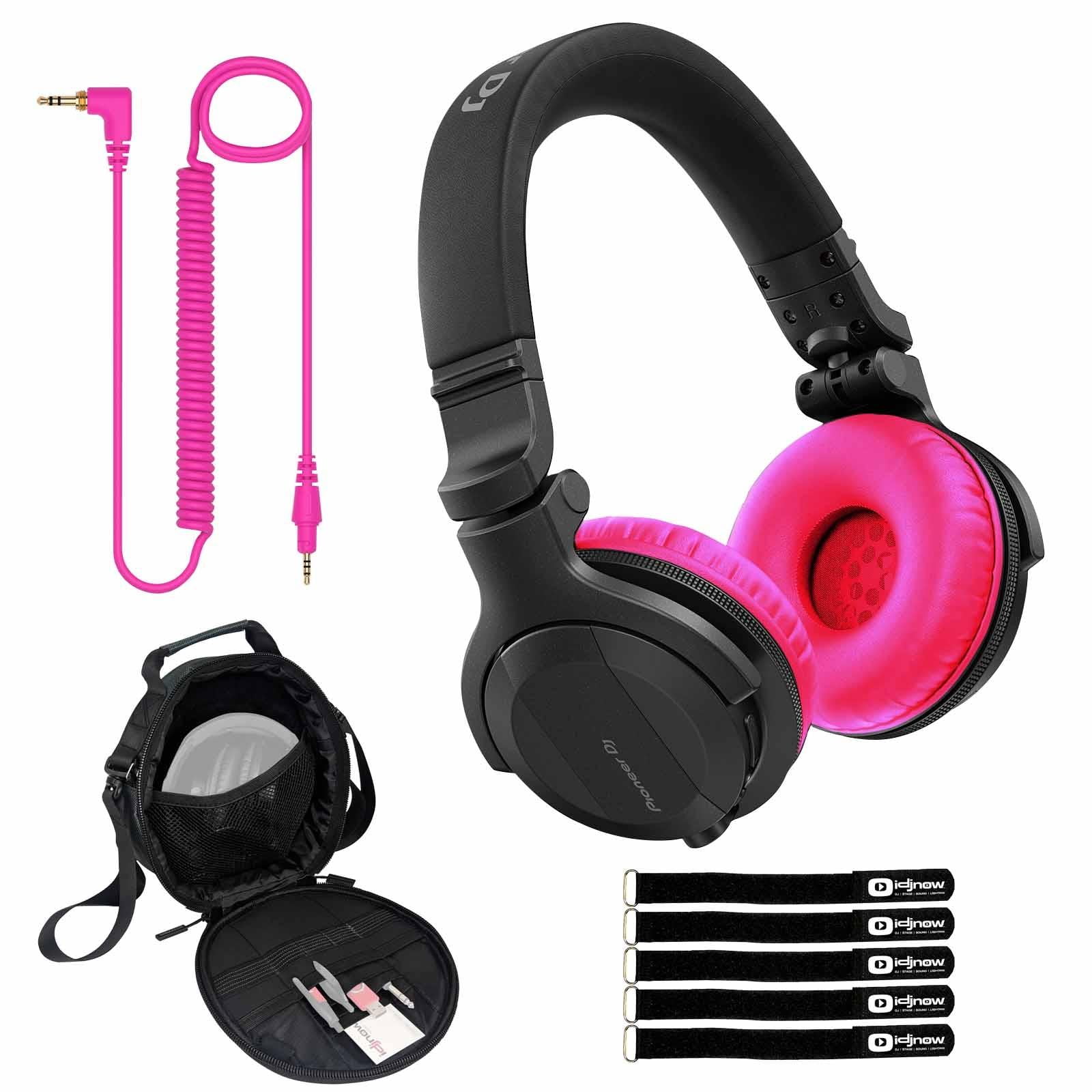 Pioneer DJ HDJ-CUE1BT Black Wireless Bluetooth Headphones with Pink Ear Pad Accessories Package