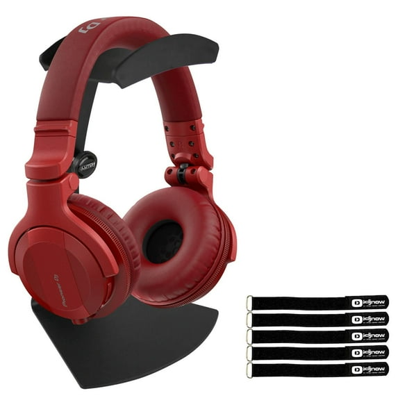 Pioneer DJ HDJ-CUE1BT Matte Red Wireless Bluetooth Headphones with Desktop Headphone Stand Package
