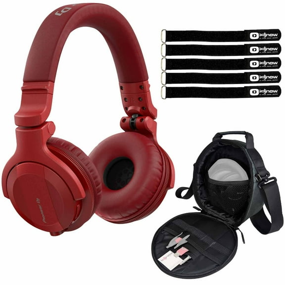 Pioneer DJ HDJ-CUE1BT Matte Red Wireless Bluetooth Headphones with Headphone Gear Bag Package