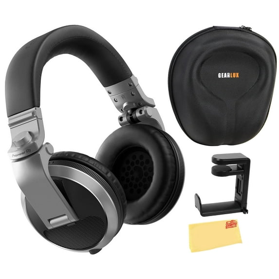 Pioneer DJ HDJ-X5 Over-Ear DJ Headphones - Silver Bundle with Case, Stand, and Austin Bazaar Polishing Cloth