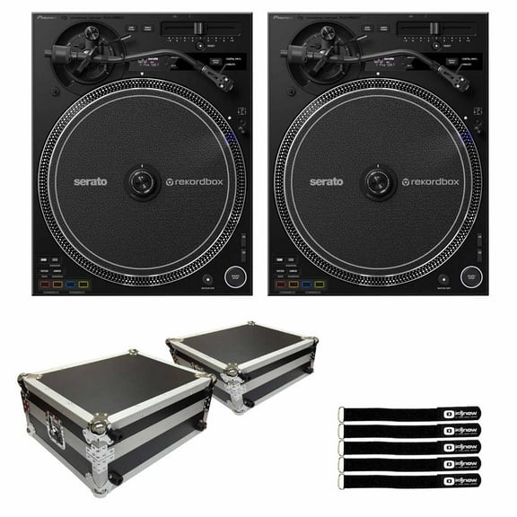 Pioneer DJ PLX-CRSS12 Professional Digital-Analog Hybrid Turntables with Universal Turntable Road Cases Duo Package