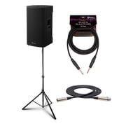 Pioneer DJ XPRS122 12-Inch Active 2-Way Loudspeaker Bundle with Classic Speaker Stand, 10-Feet TS Guitar Cable and FocusProAudio 25-Feet XLR Cable Male to XLR Female Microphone Cable 4 Items