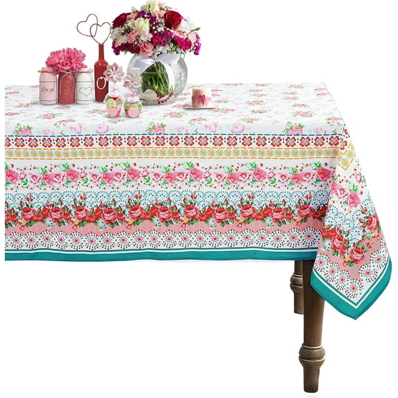 Pioneer Design Ladies Dishes Tablecloth, Floral Table Cloth, Vintage Tablecover for Rectangle Tables 60 x 102, Perfect for Kitchen Dinner, Restaurant, Holiday Picnic Party Table Cover