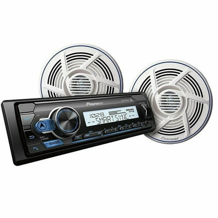 Pioneer Digital Marine Receiver with a set of Nautica Series 6.5in. Marine-Use Dual-Cone Speaker Bundle - Black, White