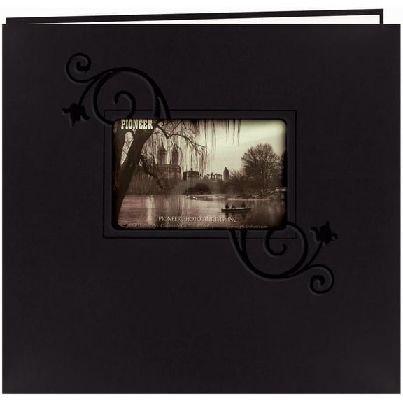 Pioneer Embossed Leatherette Post Bound Album 12"X12"-Black W/Floral