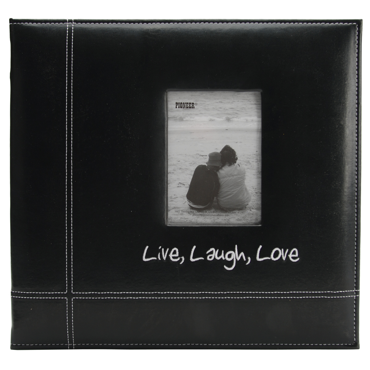 Pioneer Embroidered Leatherette Post Bound Album 12"X12" Live, Laugh & Love - Black - image 1 of 2
