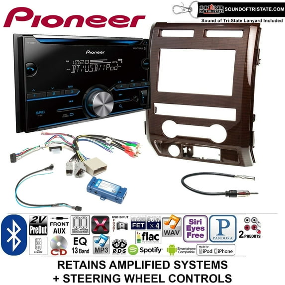 Pioneer FH-S500BT Double Din Radio Install Kit with CD Player Bluetooth Fits 2009-2010 Ford F-150 (Curly Maple Woodgrain) + Sound of Tri-State Lanyard