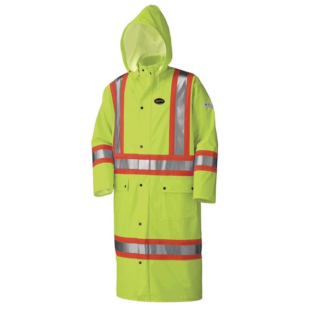 Pioneer V2241740-2XL Chemical Resistant FR Reflective Safety Coat – Waterproof PVC/Polyester, Green 3XL, CSA Class 1 Level 2, Flame & Chemical Protection