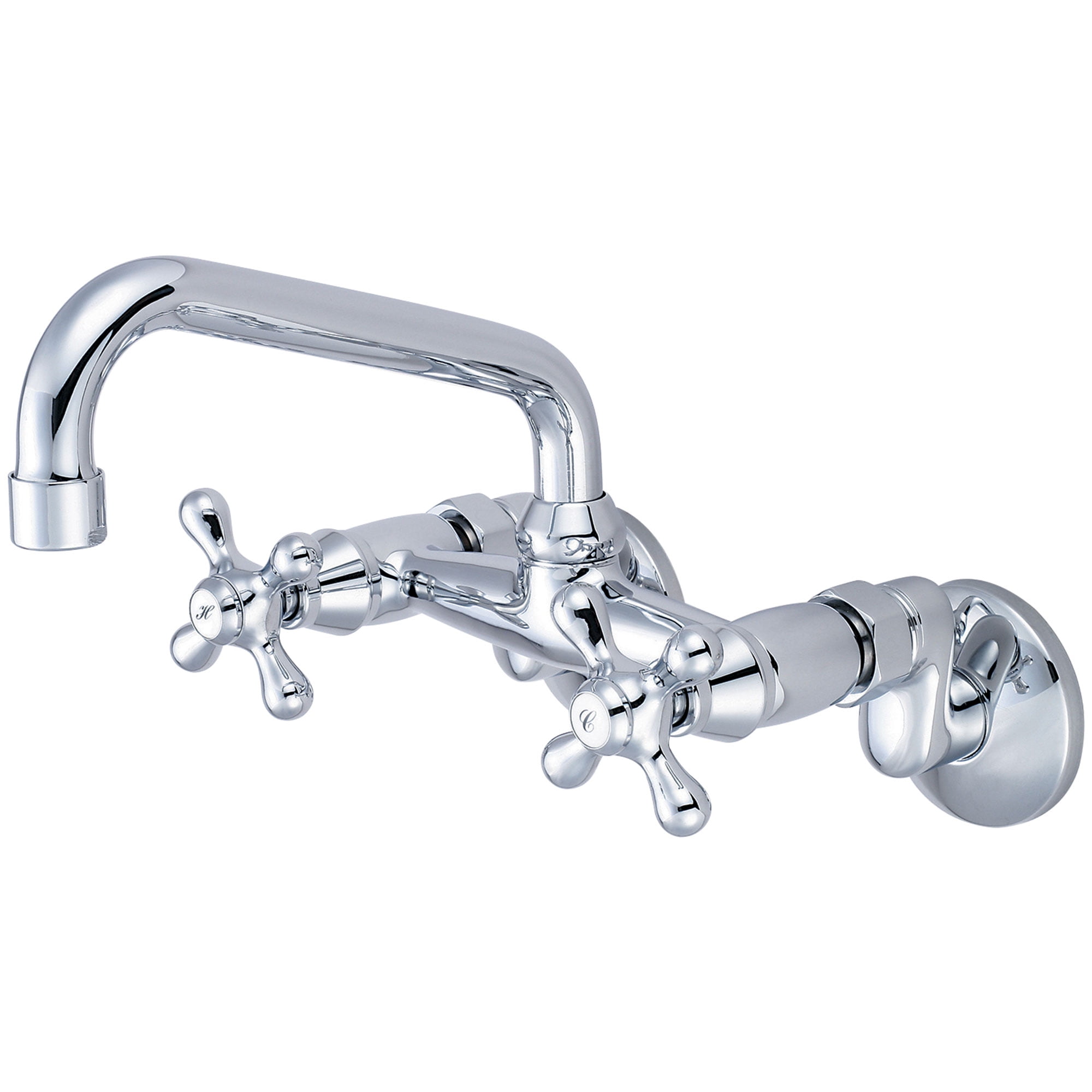 Premium Polished Chrome Double Handle Wall-Mount Kitchen Faucet