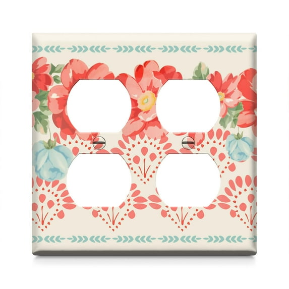 Pioneer Floral Duplex Receptacle Outlet Wall Plate,Size Double Duplex 4.6" x 4.6”, Polycarbonate Thermoplastic Electrical Switchplate Home Decor for Kitchen Living Room Bedroom Decorate