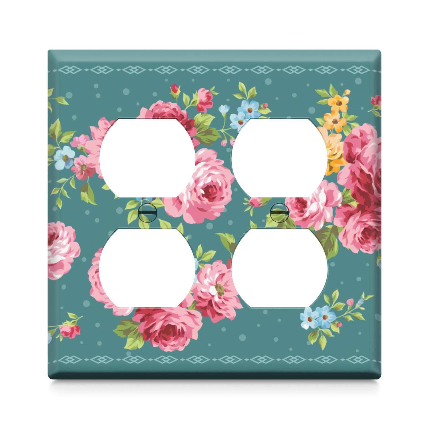 Pioneer Floral Duplex Receptacle Outlet Wall Plate,Size Double Duplex 4.6" x 4.6”, Polycarbonate Thermoplastic Electrical Switchplate Home Decor for Kitchen Living Room Bedroom Decorate