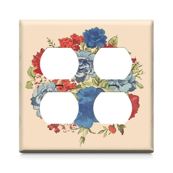 Pioneer Floral Duplex Receptacle Outlet Wall Plate,Size Double Duplex 4.6" x 4.6”, Polycarbonate Thermoplastic Electrical Switchplate Home Decor for Kitchen Living Room Bedroom Decorate
