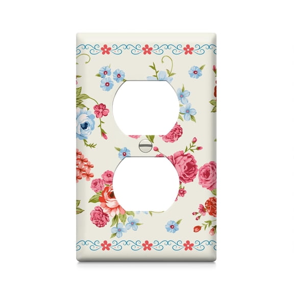 Pioneer Floral Duplex Receptacle Outlet Wall Plate,Size Single Duplex 2.8" x 4.5”,Polycarbonate Thermoplastic Electrical Switchplate Home Decor for Kitchen Living Room Bedroom Decorate