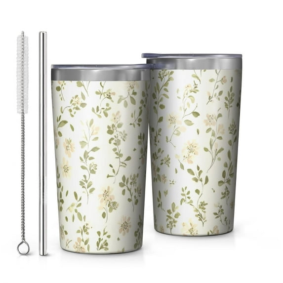 Pioneer Floral Pattern 10oz Tumblers Stainless Steel Tumbler with Lid and Straw,Vacuum Insulated Double Wall Travel Tumbler Cups with Cleaning Brush for Coffee, Tea