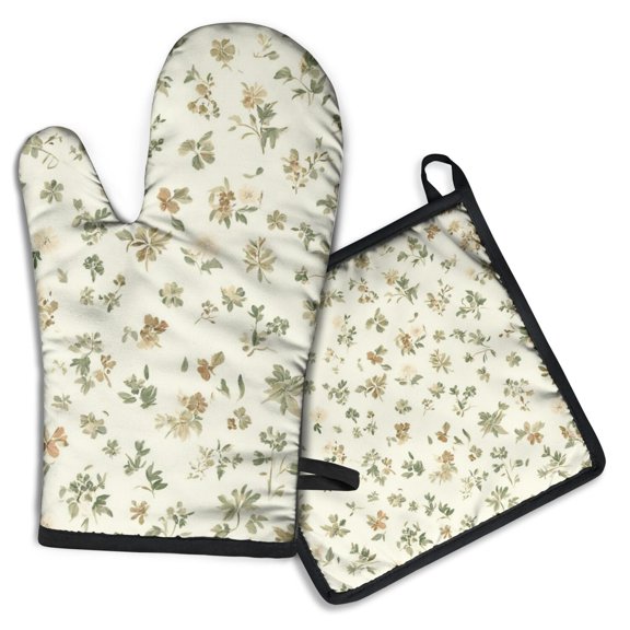 Pioneer Floral Pattern Kitchen Oven Mitt and Pot Holder Sets 2 Pcs for Baking, Cooking and Grilling, Heat Resistant Up To 392 °F