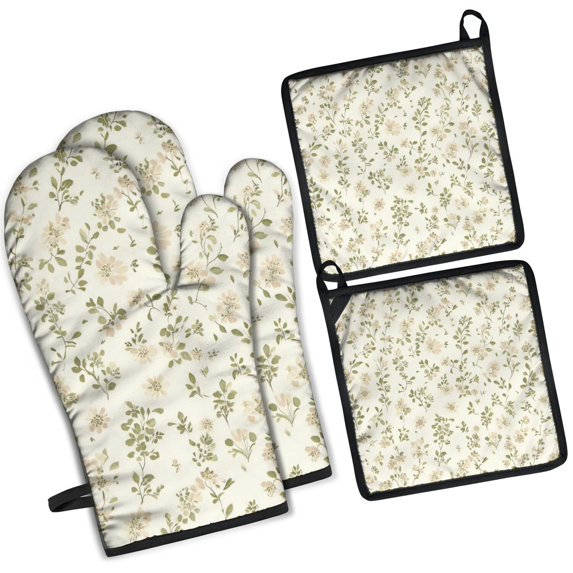 Pioneer Floral Pattern Kitchen Oven Mitt and Pot Holder Sets 4 Pcs for Baking, Cooking and Grilling, Heat Resistant Up To 392 °F