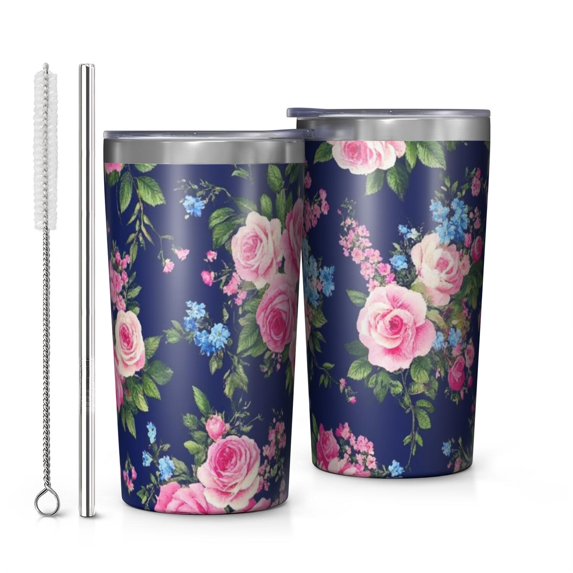 Pioneer Flower 10oz Tumblers Stainless Steel Tumbler with Lid and Straw,Vacuum Insulated Double Wall Travel Tumbler Cups with Cleaning Brush for Coffee, Tea