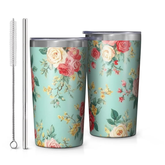 Pioneer Flower 10oz Tumblers Stainless Steel Tumbler with Lid and Straw,Vacuum Insulated Double Wall Travel Tumbler Cups with Cleaning Brush for Coffee, Tea