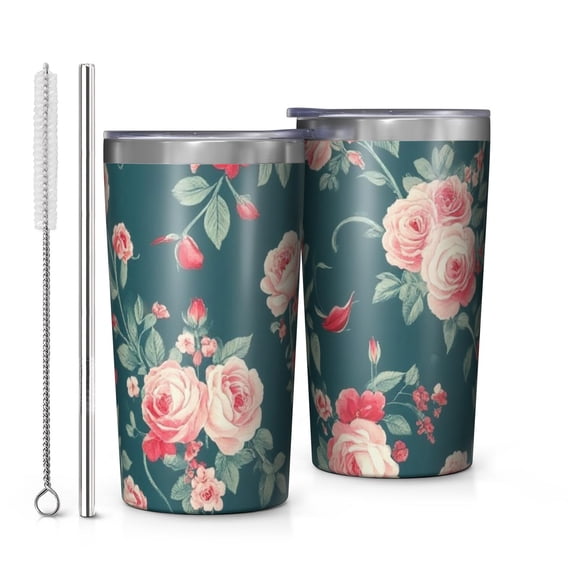 Pioneer Flower 10oz Tumblers Stainless Steel Tumbler with Lid and Straw,Vacuum Insulated Double Wall Travel Tumbler Cups with Cleaning Brush for Coffee, Tea