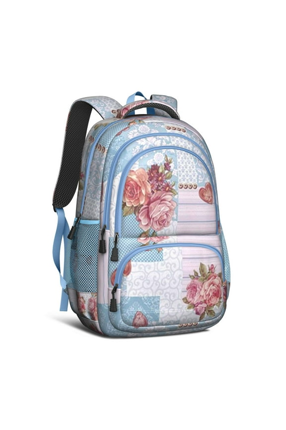 Pioneer Flower Backpack for School,Cute School Bag,Schoolbag with Adjustable Shoulder Straps & Padded Back,16.9 Inch