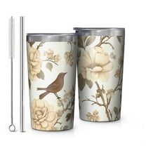 Pioneer Flower and Bird 10oz Tumblers Stainless Steel Tumbler with Lid and Straw,Vacuum Insulated Double Wall Travel Tumbler Cups with Cleaning Brush for Coffee, Tea
