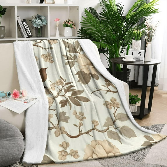 Pioneer Flower and Bird Blanket,Comfortable Soft Flannel Throw Blanket,All Season,Warm Lightweight Blankets for Sofa Bed Couch Living Room Chair,50"x60"(130x150cm)