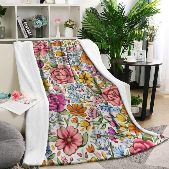 Pioneer Flower Blanket,Comfortable Soft Flannel Throw Blanket,All Season,Warm Lightweight Blankets for Sofa Bed Couch Living Room Chair,40"x50"(100x130cm)