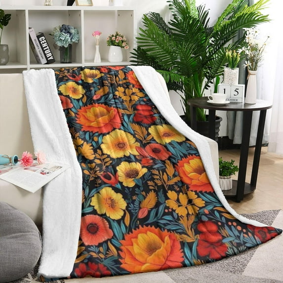 Pioneer Flower Blanket,Comfortable Soft Flannel Throw Blanket,All Season,Warm Lightweight Blankets for Sofa Bed Couch Living Room Chair,40"x50"(100x130cm)