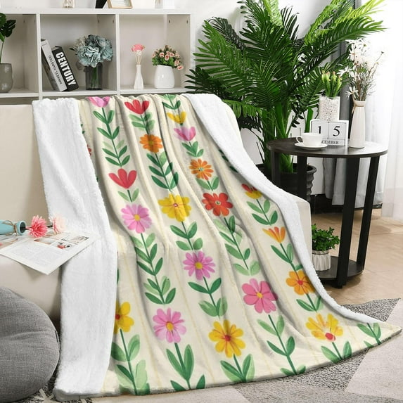 Pioneer Flower Blanket,Comfortable Soft Flannel Throw Blanket,All Season,Warm Lightweight Blankets for Sofa Bed Couch Living Room Chair,50"x60"(130x150cm)