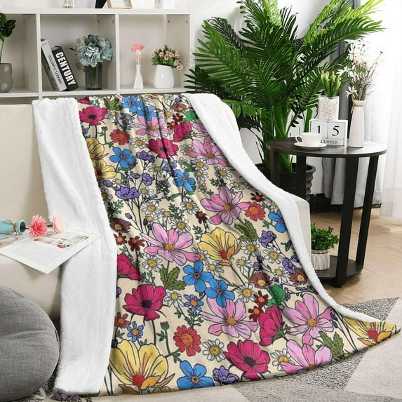Pioneer Flower Blanket,Comfortable Soft Flannel Throw Blanket,All Season,Warm Lightweight Blankets for Sofa Bed Couch Living Room Chair,50"x60"(130x150cm)