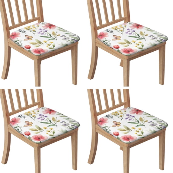 Pioneer Flower and Butterfly Seat Covers for Dining Room Chairs Set Of 4,Stretch Printed Washable Chair Seat Cover with Elastic Ties and Button,Removable Waterproof Couch Cushion Covers