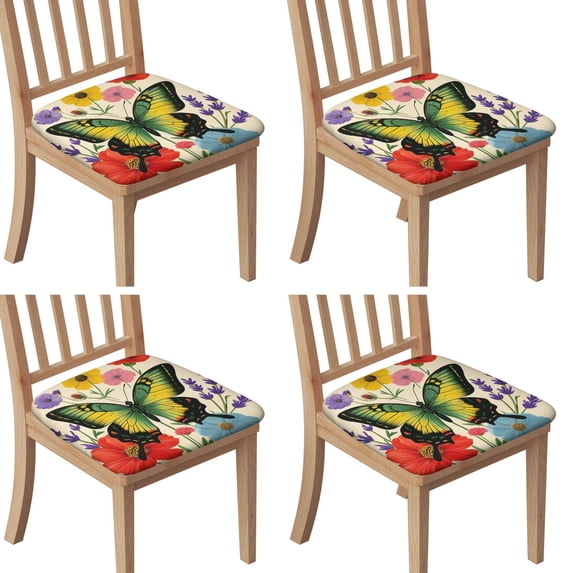 Pioneer Flower and Butterfly Seat Covers for Dining Room Chairs Set Of 4,Stretch Printed Washable Chair Seat Cover with Elastic Ties and Button,Removable Waterproof Couch Cushion Covers