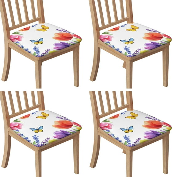 Pioneer Flower and Butterfly Seat Covers for Dining Room Chairs Set Of 4,Stretch Printed Washable Chair Seat Cover with Elastic Ties and Button,Removable Waterproof Couch Cushion Covers