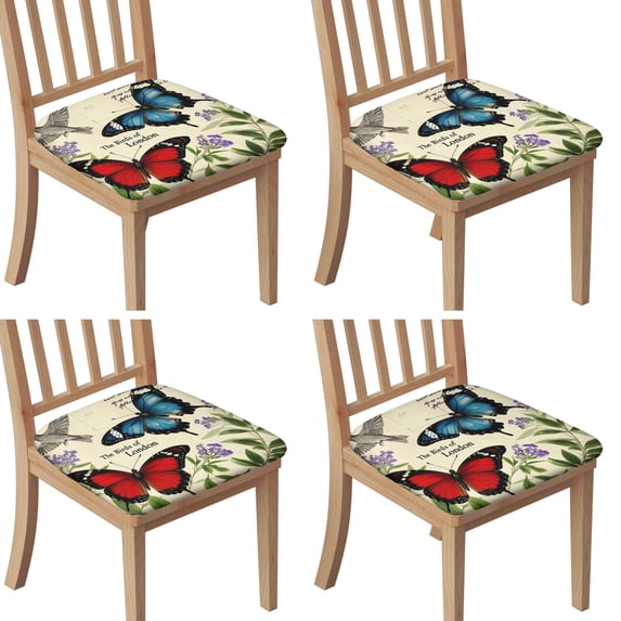 Pioneer Flower and Butterfly Seat Covers for Dining Room Chairs Set Of 4,Stretch Printed Washable Chair Seat Cover with Elastic Ties and Button,Removable Waterproof Couch Cushion Covers