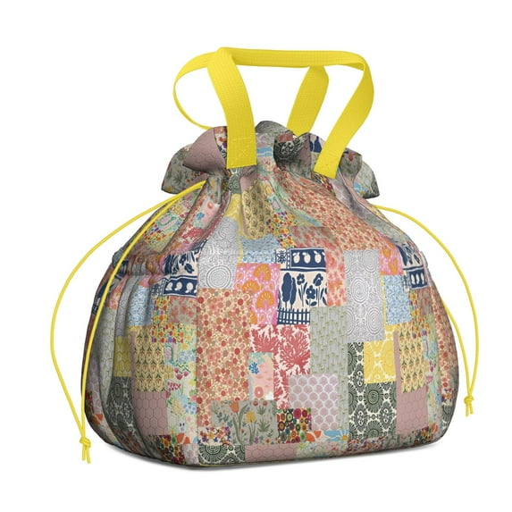 Pioneer Flower Drawstring Lunch Bag Women - Drawstring Lunch Bag Insulated for Work Office - Stain-Resistant Large Lunchbags for Women with Multi-Pockets