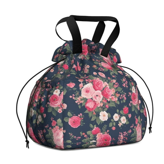 Pioneer Flower Drawstring Lunch Bag Women - Drawstring Lunch Bag Insulated for Work Office - Stain-Resistant Large Lunchbags for Women with Multi-Pockets