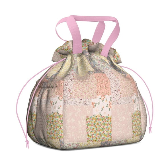 Pioneer Flower Drawstring Lunch Bag Women - Drawstring Lunch Bag Insulated for Work Office - Stain-Resistant Large Lunchbags for Women with Multi-Pockets