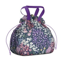 Pioneer Flower Drawstring Lunch Bag Women - Drawstring Lunch Bag Insulated for Work Office - Stain-Resistant Large Lunchbags for Women with Multi-Pockets