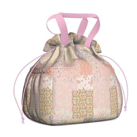 Pioneer Flower Drawstring Lunch Bag Women - Drawstring Lunch Bag Insulated for Work Office - Stain-Resistant Large Lunchbags for Women with Multi-Pockets