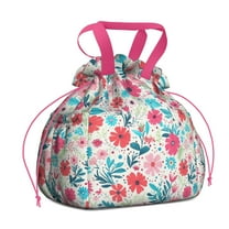 Pioneer Flower Drawstring Lunch Bag Women - Drawstring Lunch Bag Insulated for Work Office - Stain-Resistant Large Lunchbags for Women with Multi-Pockets