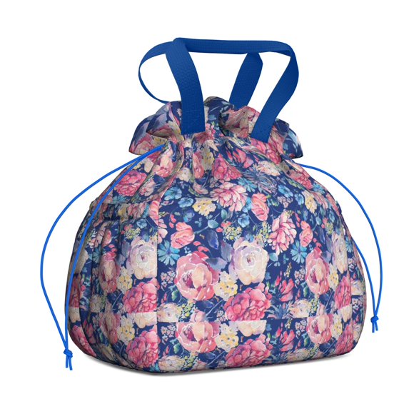 Pioneer Flower Drawstring Lunch Bag Women - Drawstring Lunch Bag Insulated for Work Office - Stain-Resistant Large Lunchbags for Women with Multi-Pockets