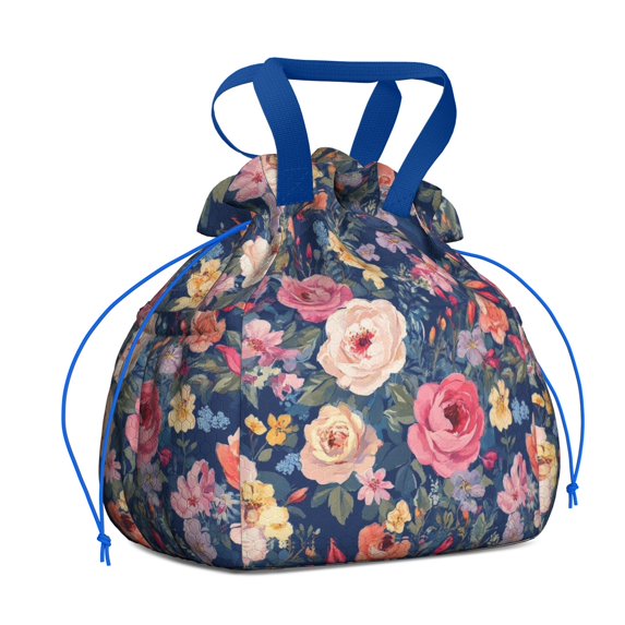 Pioneer Flower Drawstring Lunch Bag Women - Drawstring Lunch Bag Insulated for Work Office - Stain-Resistant Large Lunchbags for Women with Multi-Pockets