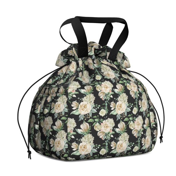 Pioneer Flower Drawstring Lunch Bag Women - Drawstring Lunch Bag Insulated for Work Office - Stain-Resistant Large Lunchbags for Women with Multi-Pockets