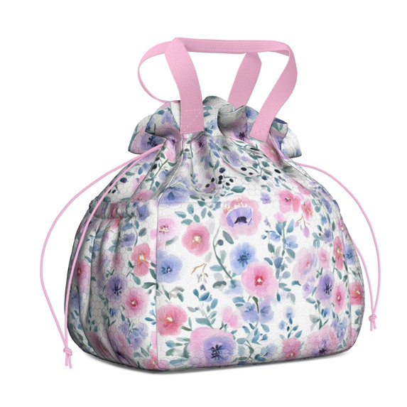 Pioneer Flower Drawstring Lunch Bag Women - Drawstring Lunch Bag Insulated for Work Office - Stain-Resistant Large Lunchbags for Women with Multi-Pockets