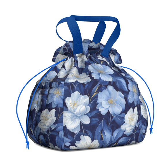 Pioneer Flower Drawstring Lunch Bag Women - Drawstring Lunch Bag Insulated for Work Office - Stain-Resistant Large Lunchbags for Women with Multi-Pockets