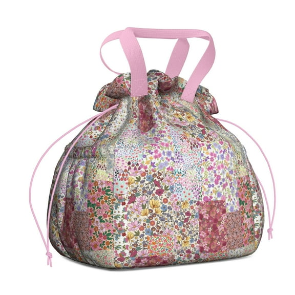 Pioneer Flower Drawstring Lunch Bag Women - Drawstring Lunch Bag Insulated for Work Office - Stain-Resistant Large Lunchbags for Women with Multi-Pockets